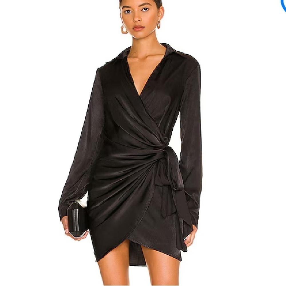 Superdown sophie draped mini dress black satin tie Revolve New S